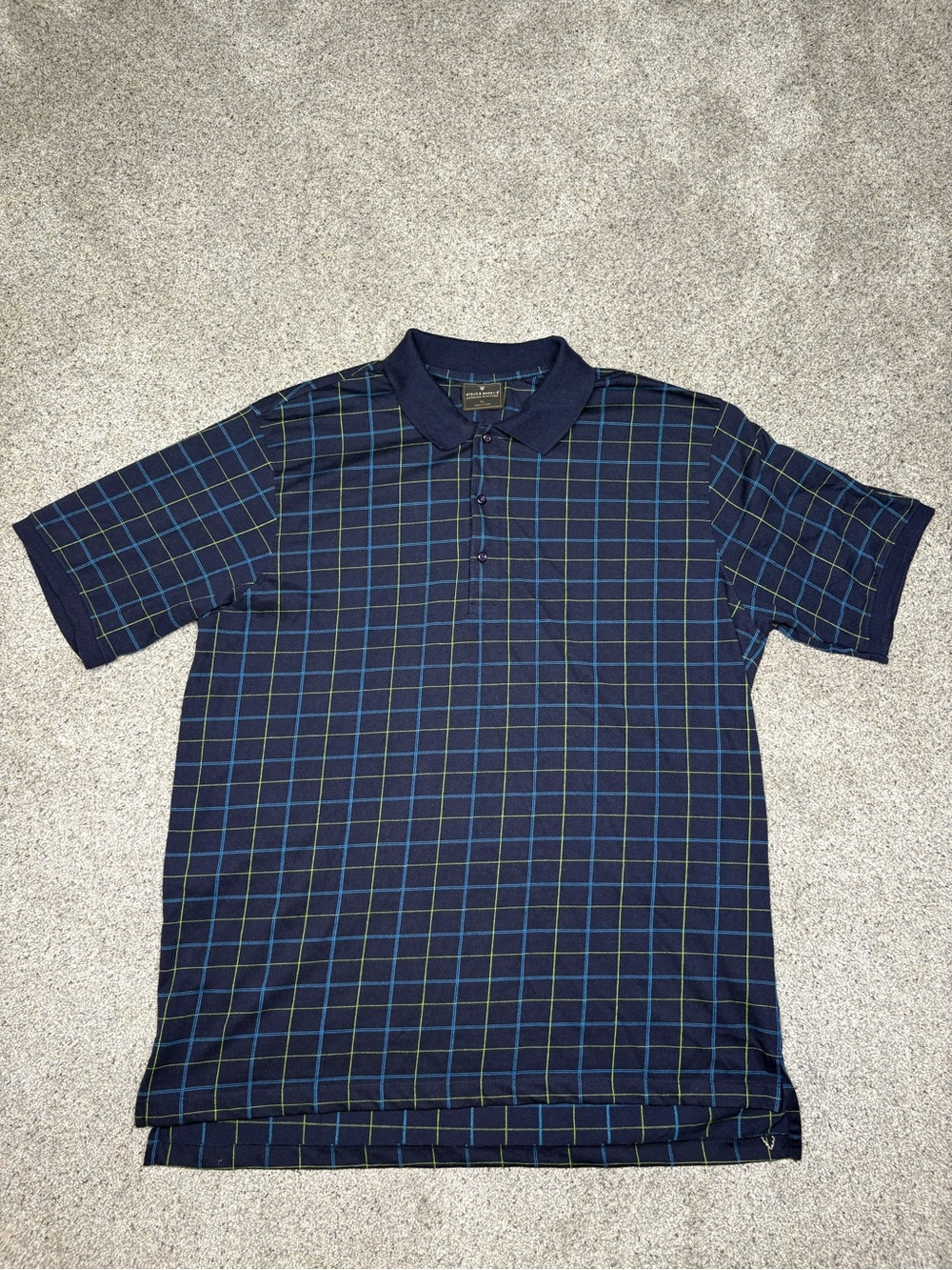 Steve & Barry's Navy Plaid Polo with Blue and Green Checks XL